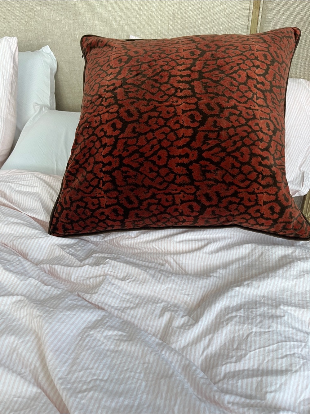 Oka Rust Red Leopard-Print Velvet Decorative Throw Pillow - Home Accent